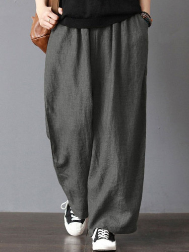 Casual Loose Wide Leg Pants Casual Soft Cotton Linen Bloomers Trousers