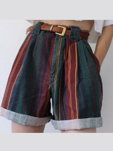 Color striped short summer casual women shorts