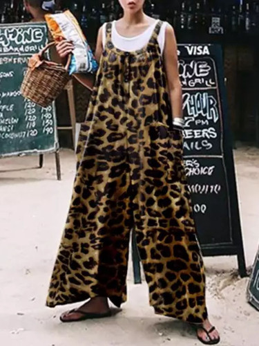 Leopard Print Jumpsuits Summer Jumpsuit Wide Leg Pants Casual Long Trousers
