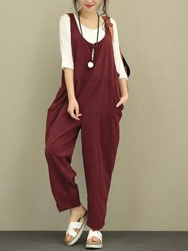 Womens Baggy Dungarees Jumpsuit Trousers Tank Overalls Loose