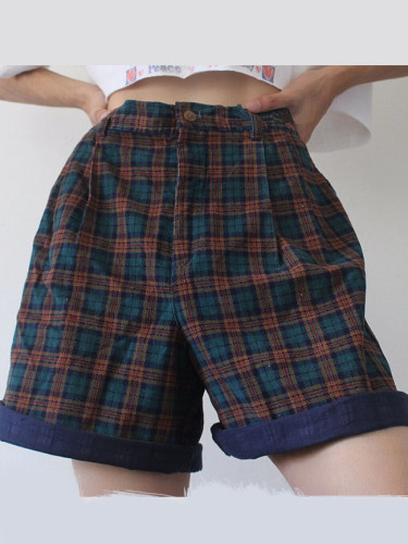 New style plaid curling summer casual shorts women