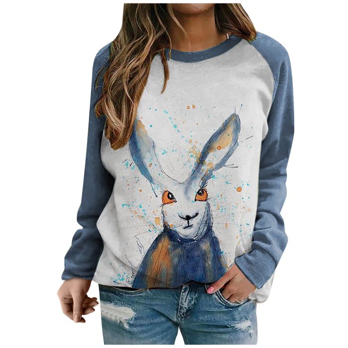 women's pullover sweater new cute rabbit print raglan long-sleeved