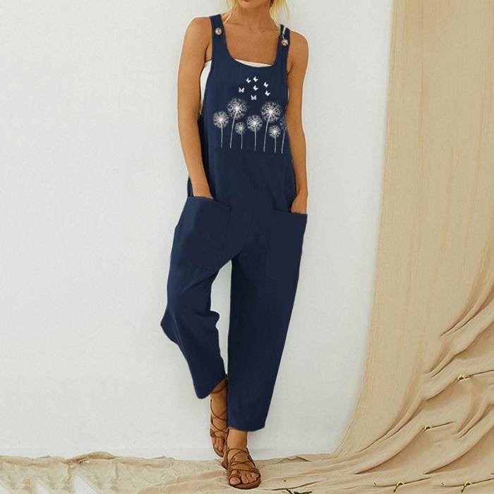 Summer Women's Printed Casual Long  Jumpsuits