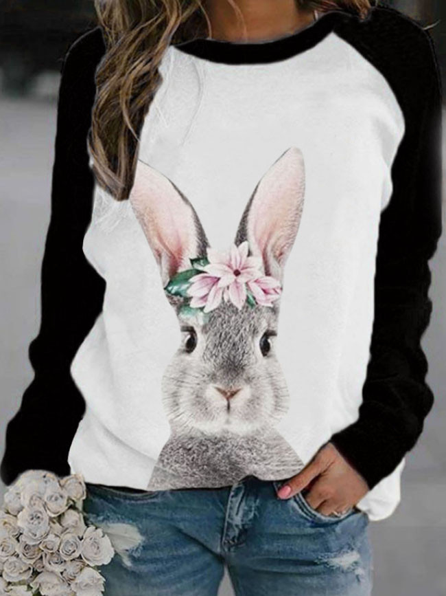 women's pullover sweater fashion cute animal print round neck long sleeve sweater