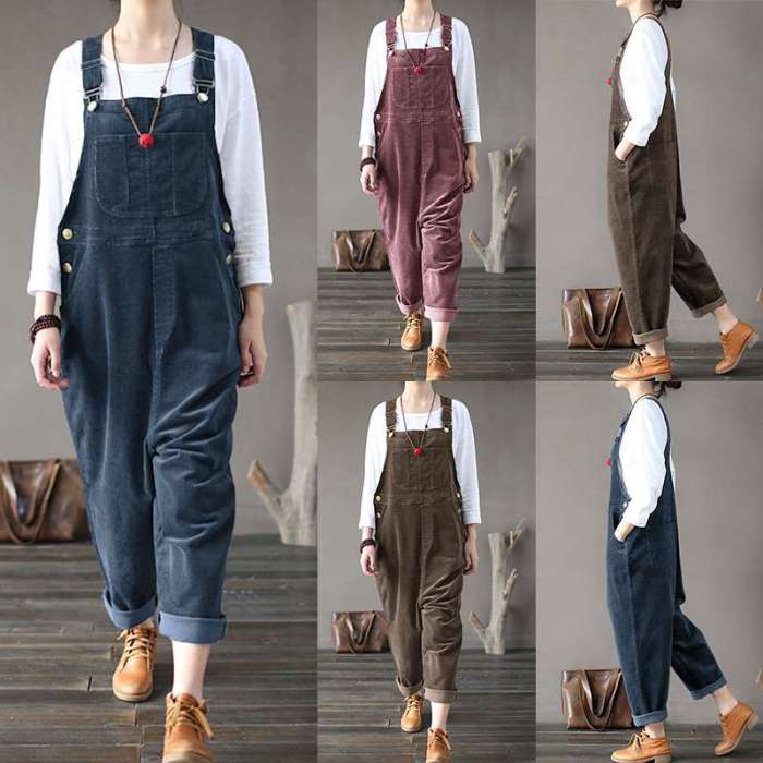 Corduroy Overalls Women's Jumpsuits Casual Button Rompers