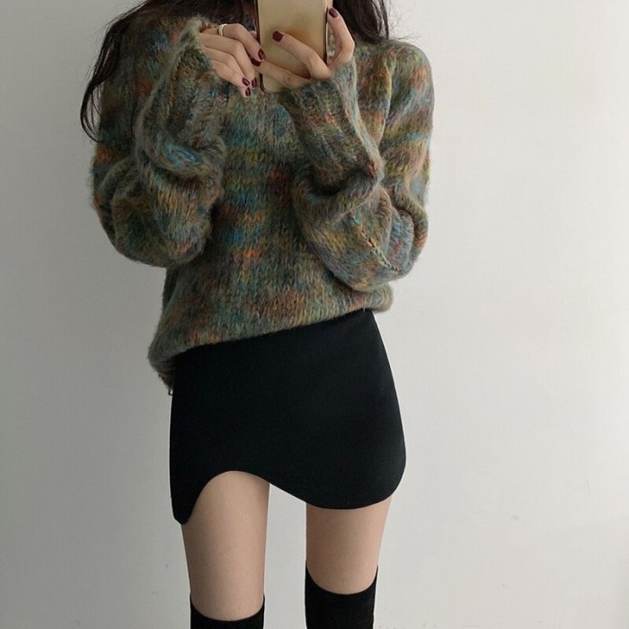 New Retro Women Printing Sweater Pullovers Thick Knitted Casual