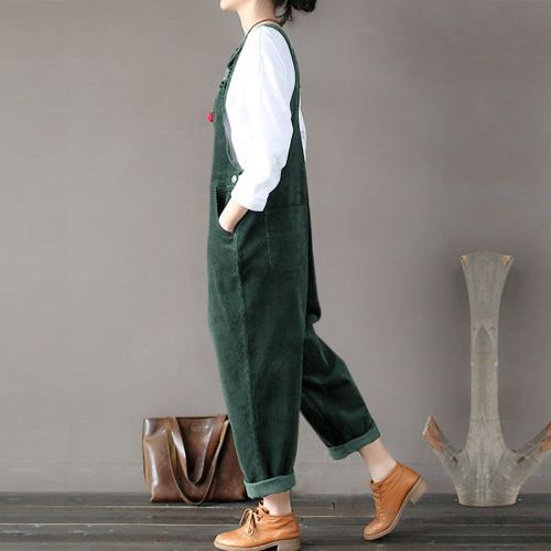 Corduroy Overalls Women's Jumpsuits Casual Button Rompers