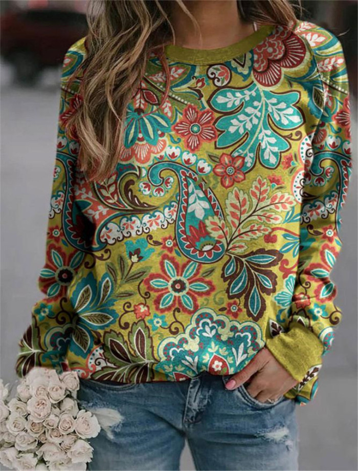 Women's winter pullover fashion small fresh retro printing long-sleeved
