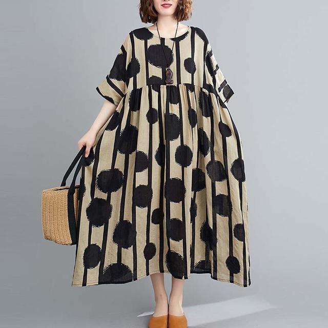 Vintage Polka Dot Simmer Dress Cotton Casual  Women Long Dress