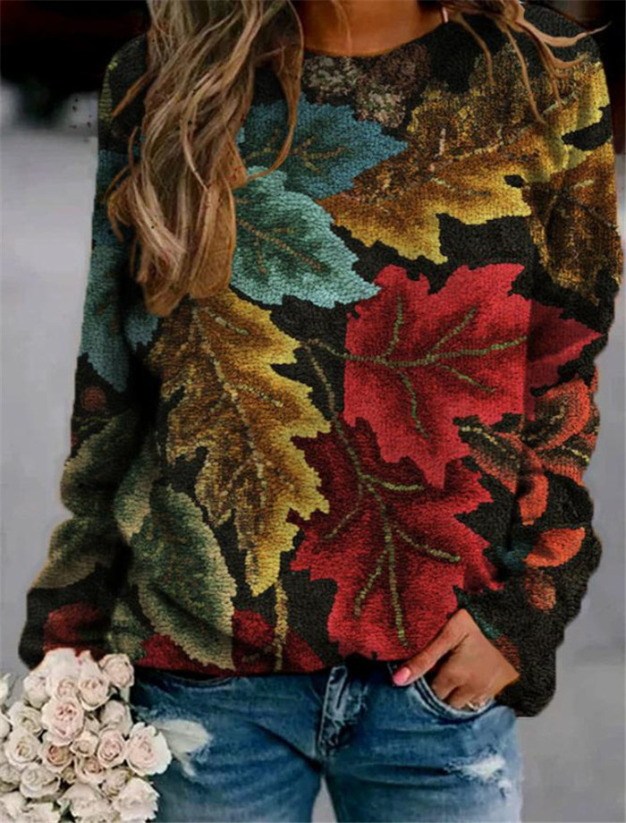 Women's winter pullover fashion small fresh retro printing long-sleeved