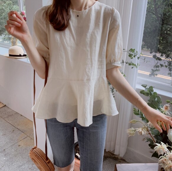 Embroidery Lace Womens Blouses Summer Tops Casual Short Sleeve Linen Cotton Blouse
