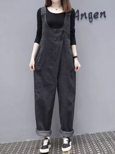 Womens Denim Jumpsuits Vintage Casual Overalls Strap Rompers