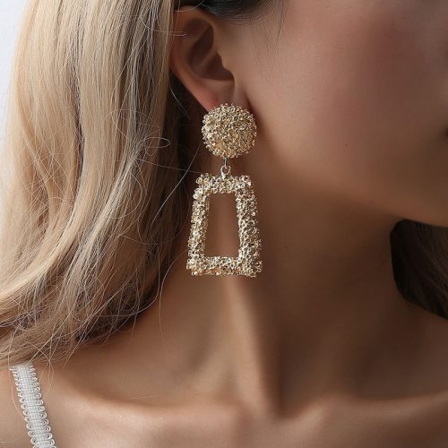 Vintage Earrings Large for Women Statement Earrings Geometric Gold Metal Pendant Earrings