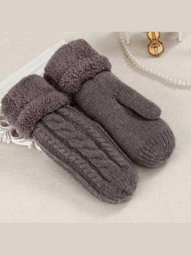 Fashion Knit Twist Flowers Mittens Wool Plus Velvet Thickening Warm Full Finger Gloves