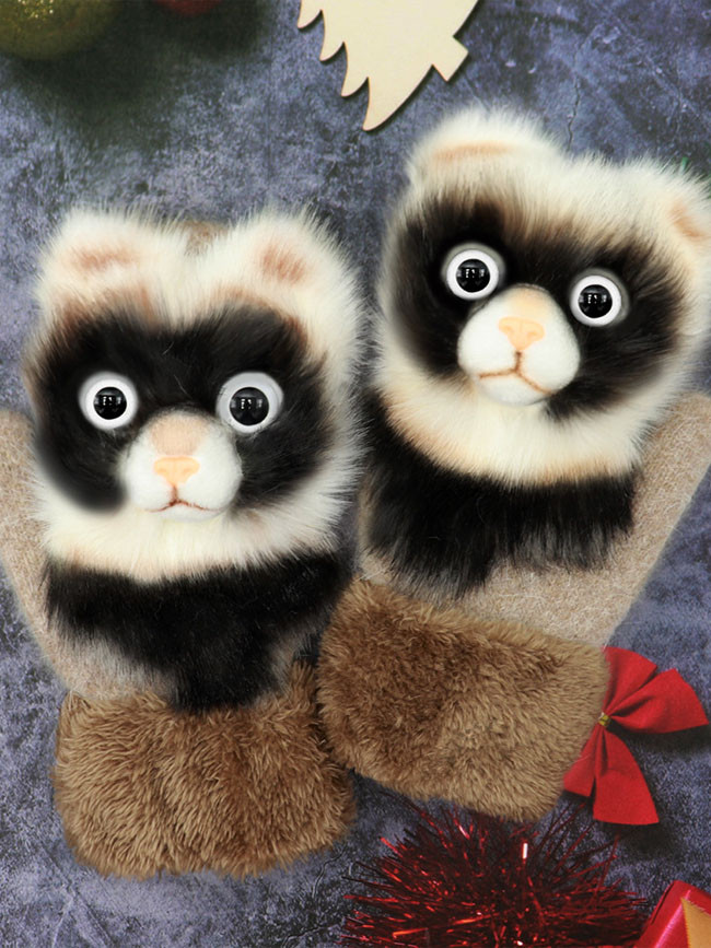 Knitted Gloves Cute Fluffy Cartoon Animal Decor Thickened Outdoor Warm Mitten
