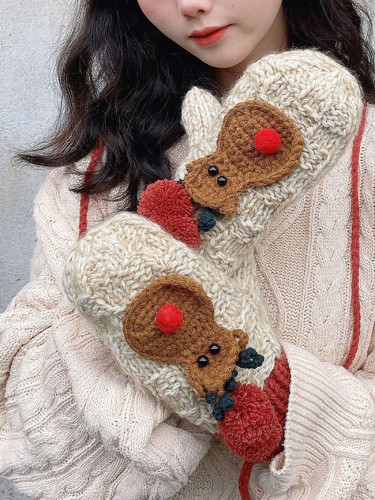 Fawn Halter Mittens Thicken Warm Cute Knitted Woolen Gloves