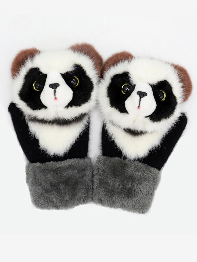 Knitted Gloves Cute Fluffy Cartoon Animal Decor Thickened Outdoor Warm Mitten