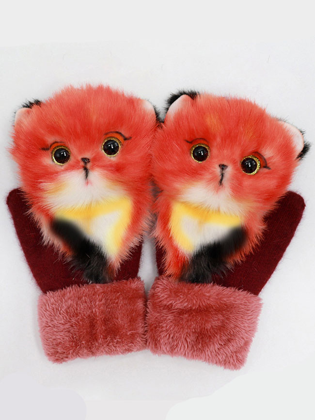 Cartoon animal gloves autumn and winter warm mitten plush knitted gloves