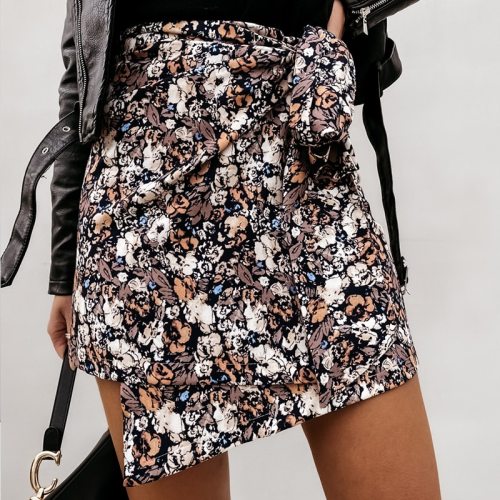 Spring Women High Waist Leopard Print Mini Wrap Skirts