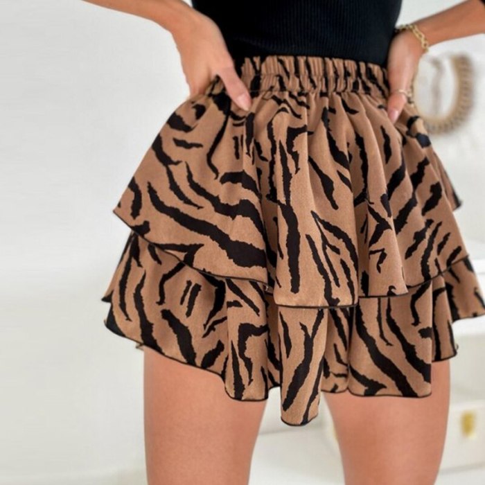 Women High Waist Leopard Print Skirt Ruffles Summer Casual Elastic Mini Skirts A-Line Elegant Holiday Boho Short Skirts 2021