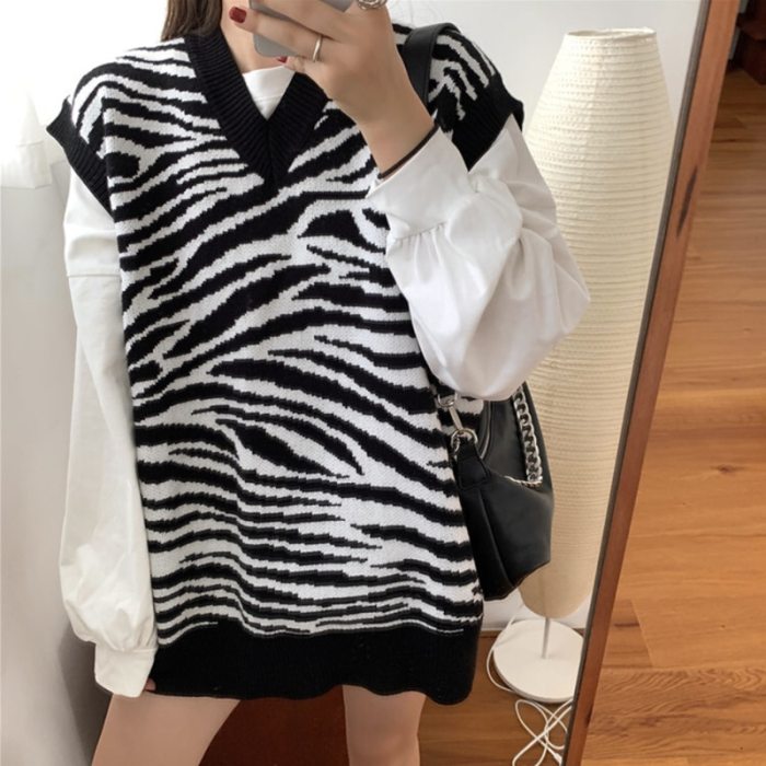 Zebra Pattern Waistcoat Sweater Vest