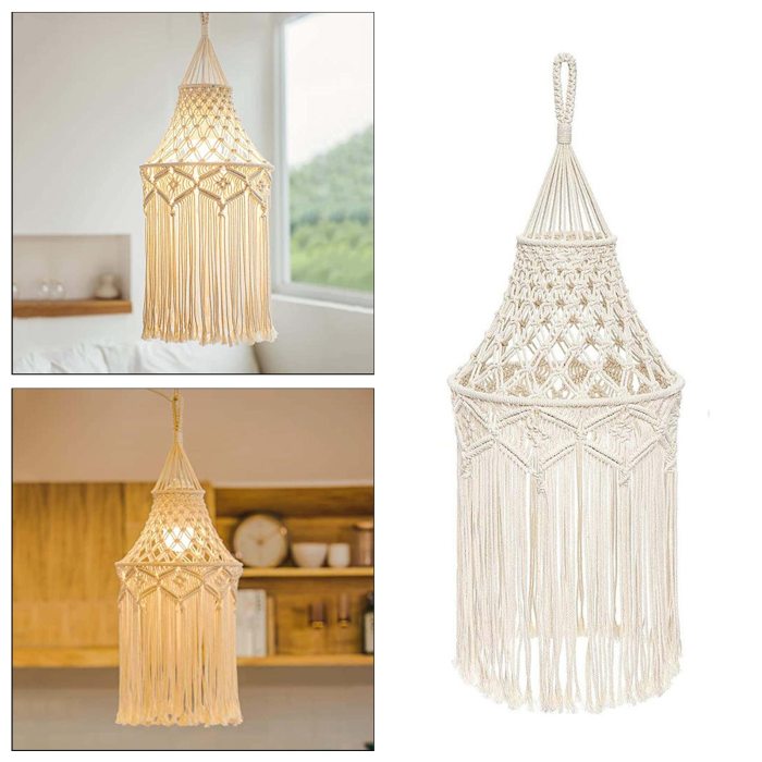 Handmade Macrame Light Shade Chandeliers Hanging Lamp Cover Boho Chic Decor Light Cover Light Shade Macrame Woven Tapestry