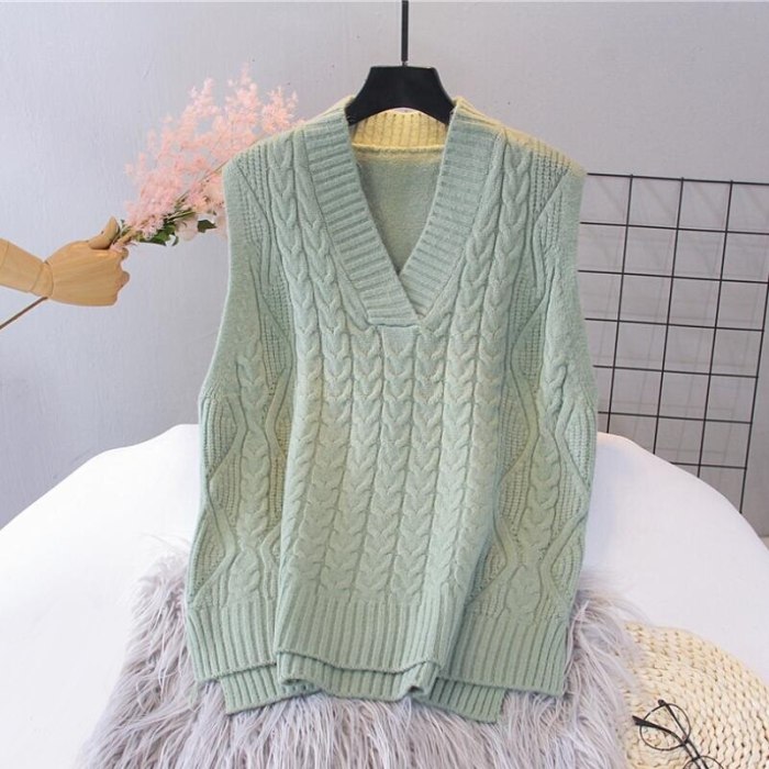 Women Knitted Loose V-Neck Pullover Sweater Vest