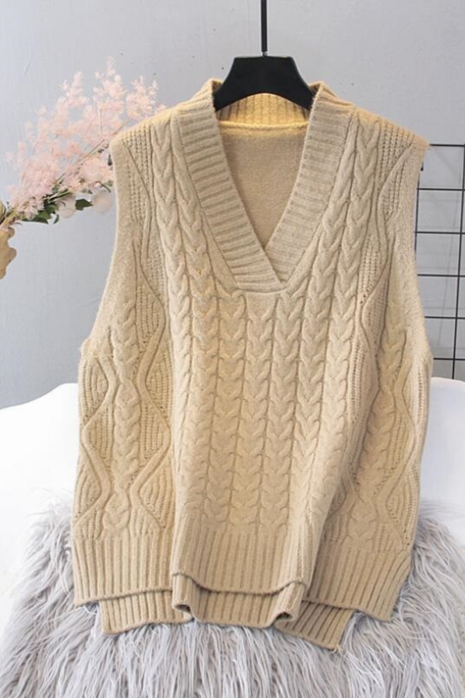 Women Knitted Loose V-Neck Pullover Sweater Vest