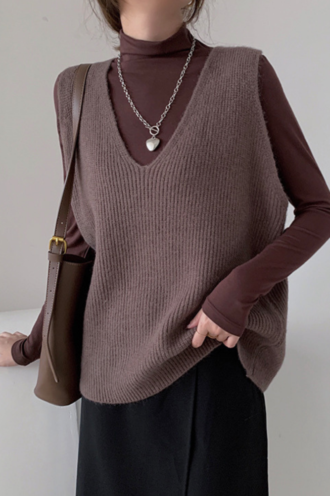 Women Autumn Korean Style Casual V Neck Knitted Sweater Vest