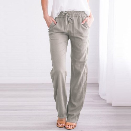 Women Fashion Plus Size Linen Elastic Pants