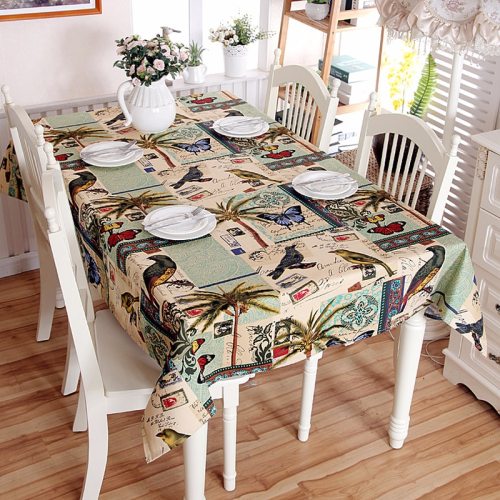 Cotton Tablecloth Cartoon bird Pattern Rectangle Tableclothes Waterproof Party Banquet Wedding Table Cloth Kitchen Table Cover