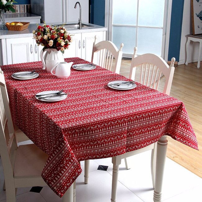 Polyester Cotton Tablecloth Red Deer Christmas Table Cloth Waterproof Oilproof Rectangle Wedding Banquet Table Cover Textile