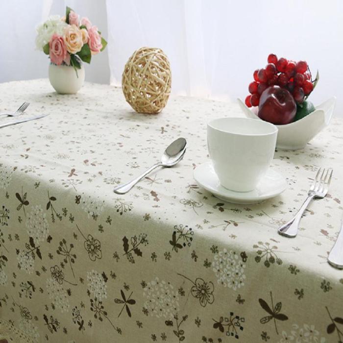 Pastoral Style Cotton Linen Table Cloth Dandelion Printed Rectangle Table Cover Tablecloth with Lace Edge High Quality