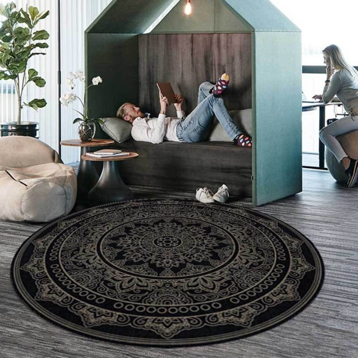 Retro Mandala Lotus Flower Pattern Round Carpet Chair Floor Mat Soft Carpets For Living Room Anti-slip Rug Bedroom Decor Carpet