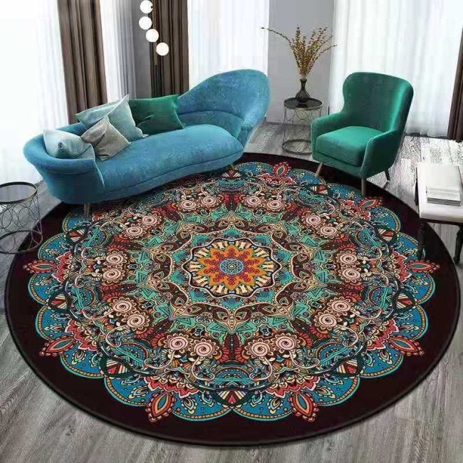 European Mandala Flower Round Carpet Tapis Retro Floor Mat Soft Carpets For Living Room Chair Anti-slip Rug Bedroom Decor Carpet