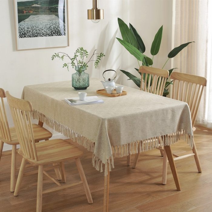 Pure Color Tassel Tablecloth Rectangular Coffee Table Cloth Household High-Grade Cotton Linen Tablecloth