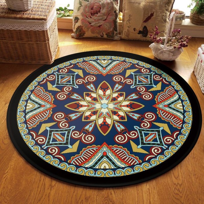 European Mandala Flower Round Carpet Tapis Retro Floor Mat Soft Carpets For Living Room Chair Anti-slip Rug Bedroom Decor Carpet