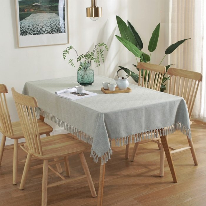 Pure Color Tassel Tablecloth Rectangular Coffee Table Cloth Household High-Grade Cotton Linen Tablecloth