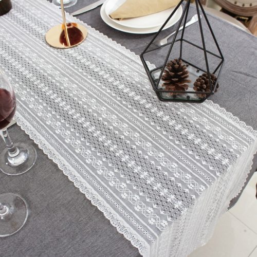 Modern White Lace Table Runners for Wedding Weaving Embroidery Floral Home Birthday Party Decoration Table Cloth