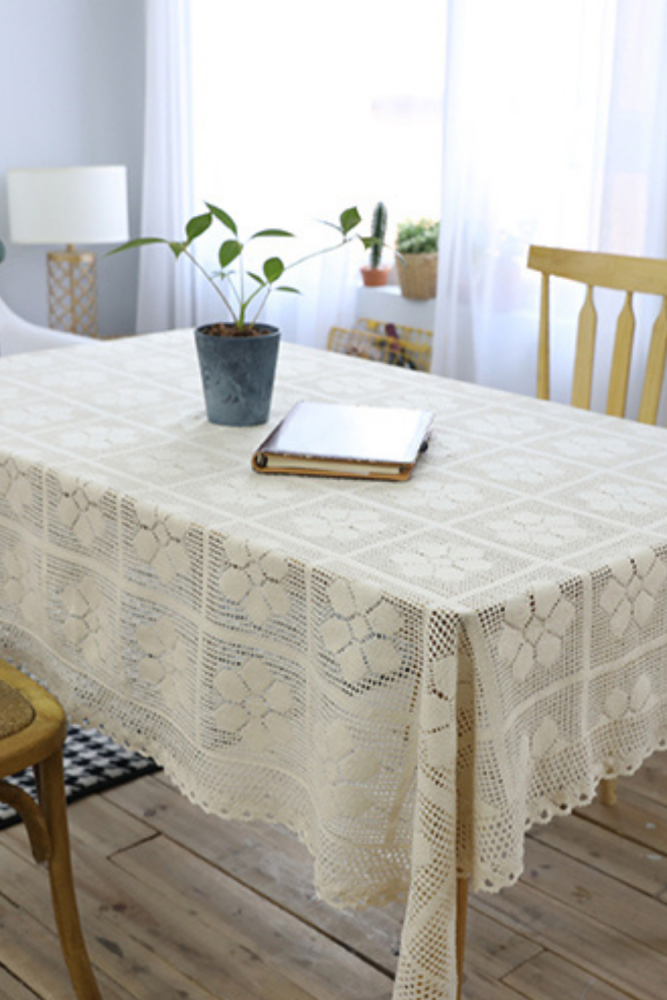 Cotton Knitted Lace Tablecloth Crocheted Floral Hollow Table Cloth Party Wedding Table Decor