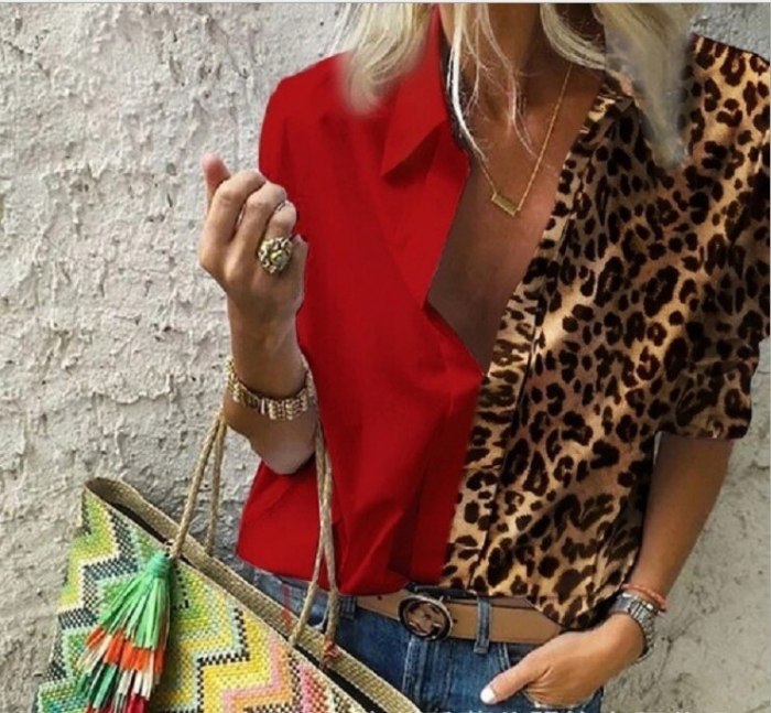 Aprmhisy Vintage Retro Leopard Patchwork Women Blouse Shirt New Spring Autumn Casual Office Shirts Blusas