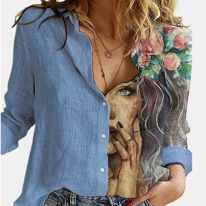 Vintage Women Patchwork Button Long Sleeve Blouses Autumn Casual Loose Office Shirt Femme Plus Size 5XL Floral Print Shirt Blusa