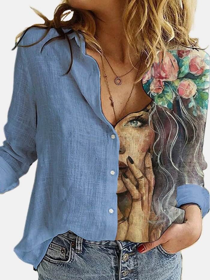 Aprmhisy Vintage Floral Print Women Blouse Shirt 2020 Autumn New Casual Office Loose Turn-down Collar Tops Shirts