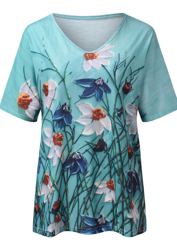 Cotton Linen Women's Blouse Geometric Fashion Colorful Flowers Short-sleeved Top Printed T-shirt Vintage Shirts Plus Size