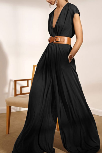 Fashion Casual Loose Soft Wide Leg Sexy V-Neck Sleeveless Jumpsuits