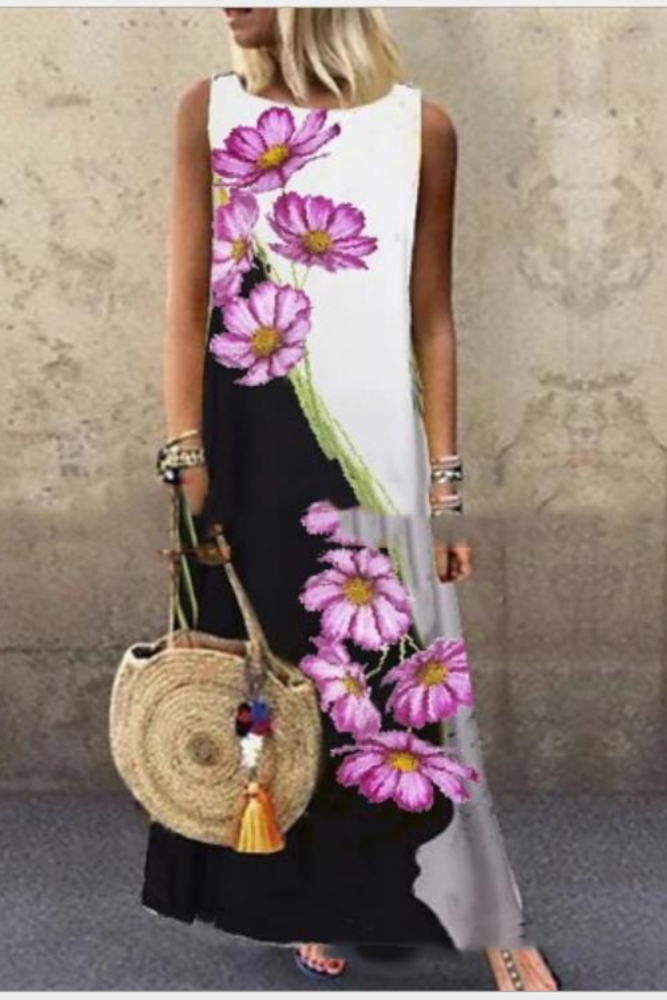 Sundress Women Summer Dress Printing Sexy Dress Midi Plus Size Casual Linen Loose Sleeveless printed Long Maxi Dress