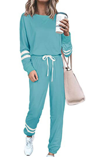 Tracksuit Long Sleeve Loose Women Blouse Drawstring Long Pants Striped Tracksuit for Spring Sport Matching Sets Casual Female Ou