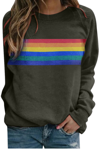 Stripe Women Sweatshirt Rainbow Printed Long Sleeve Round Neck Casual Loose Top Female Loose Ladies Clothes Felpe Donna Pullover