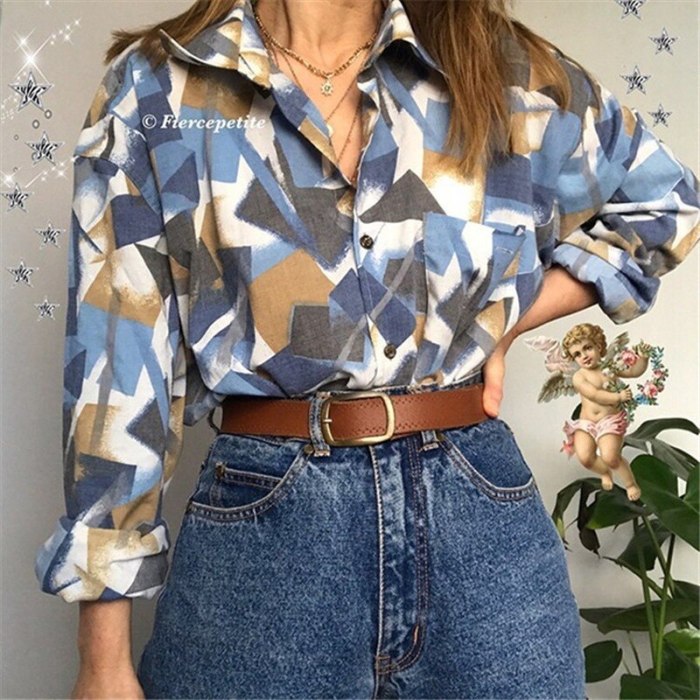 Red Print Single-breasted Turn-down Collar Blouse Women Vintage Long Sleeve Fashion Tops 2021 Spring Autumn Plus Size Clothing