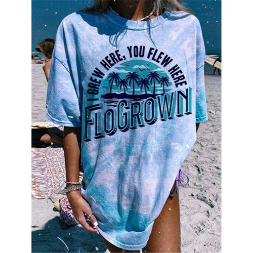 Blue Letter Print Graphic Tee Women Oversized Harajuku Loose T-shirt Fashion Top New 2021 Summer Short Sleeve Casual Streetwear